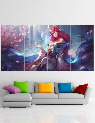 Cuadro Poliptico Ahri Lol Flor Espiritual Xxl 192x100cm