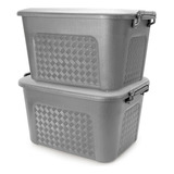 Set X2 Cajoneras Grandes Organizadoras Con Tapa 23l Gris