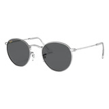 Anteojos De Sol Ray-ban Round Metal Legend Large Con Marco De Metal Color Polished Shiny Silver, Lente Dark Grey De Cristal Clásica, Varilla Polished Shiny Silver De Metal - Rb3447