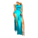 Vestido Elegante Espalda Descubierta Tajos Sexy Talle Grande