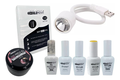 Set Esculpido Uñas Soft Gel Tips Base Top Con Lampara