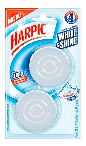 2 Pastillas Limpiadoras Harpic® White & Shine Cloro 45g C/u