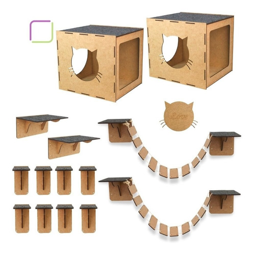 Kit 2 Playground Para Gatinhos 14pcs Mdf Parquinho Bichanos