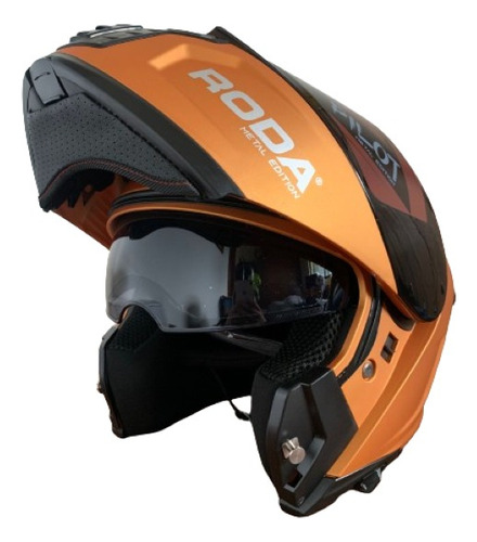 Casco Roda Pilot Naranja Metal Abatible Con Mica Repuesto