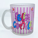  Taza De Vidrio Feliz Cumple Rayas Y Globos De Colores