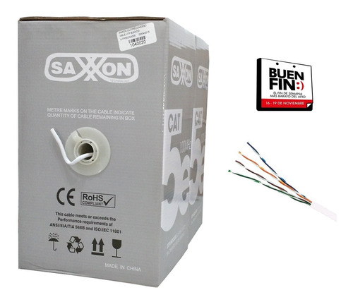 Bobina Cable Utp 305m Cca Interior Blanco Cat5e Saxxon