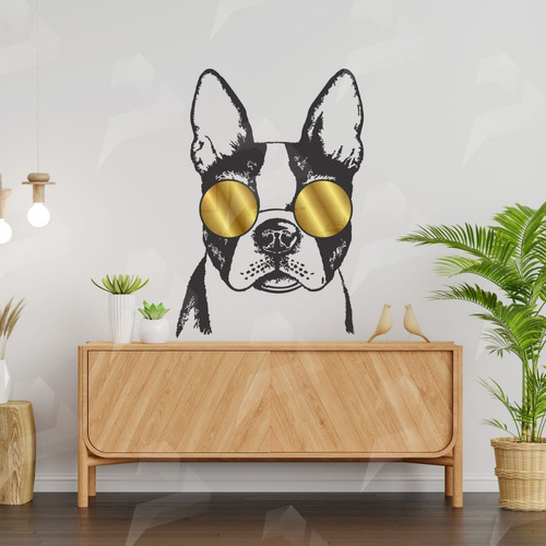 Adesivo Decorativo De Cachorro C/ Óculos De Acrílico Bulldog