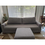 Sofa De 3 Cuerpos Color Gris + Puff De Lino Antimanchas