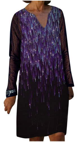 Vestido F Para Mujer, Casual, Manga Larga, Estampado Con Cue