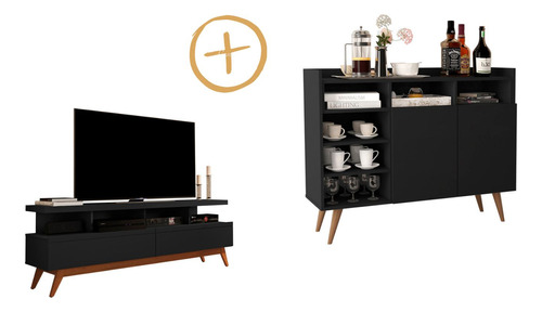 Rack De Tv 2 Gavetas Vivare + Cantinho Do Cafe Retro Life