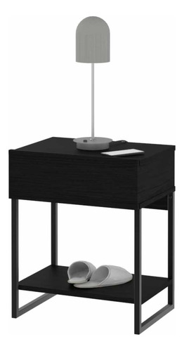 Mesa De Luz Minimalista Moderna 1 Cajon Y 1 Estante Para Cuarto Dormitorio Dielfe Color Negro