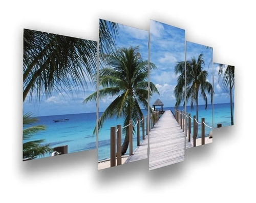 Quadro Mosaico 5 Peças Praia De Bali Hd