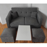 Sillon Sofa Escandinavo Nordico 2 Cuerpos, Mesa Y Puffs