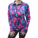 Campera Lycra Estampada Deportiva Mujer Con Bolsillos