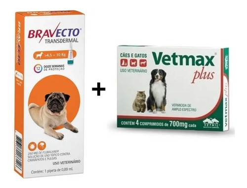 Bravecto Transdermal Cães 4,5 A 10 Kg + Vetmax C/4 Comprimid