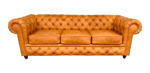 Sofa Chesterfield 3 Pts En Cuero 100% Natural 