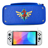 Estuche Diseños Zelda Azul + Vidrio Nintendo Switch Oled