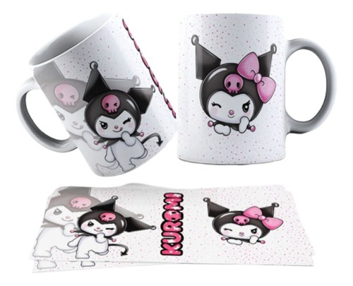 Caneca Xicara 325ml Cerâmica Kuromi Hello Kitty