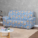 Capa De Sofá King Size Malha Coladinha Estampada Até 2,20m Cor Azul Floral