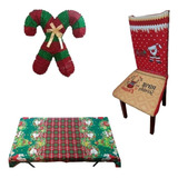 Set 6 Fundas Silla Navideño + 4 Bastón Con Mantel De Regalo 