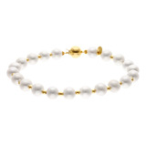 Pulsera De Perlas Y Oro Amarillo 14k ( 20 Cm )