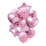Balão Bexiga Metalizado 10 Peças Estrela Coração Rosa Claro