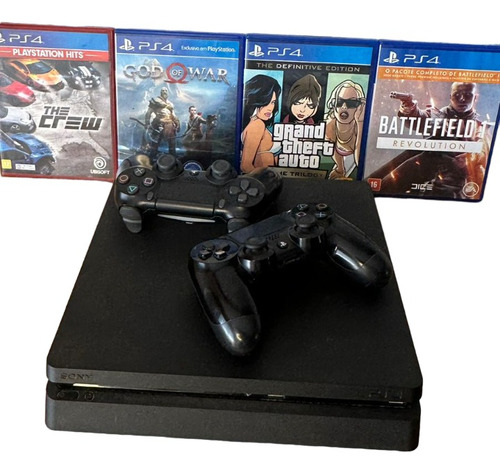 Playstation 4 Sony 500gb Preto 2 Manetes 4 Jogos