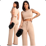 Conjunto Feminino Calça Pantalona + Cropped Regata Blogueira