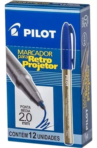 Caneta Retroprojetor 2.0 Pilot Azul - Caixa 12 Unidades