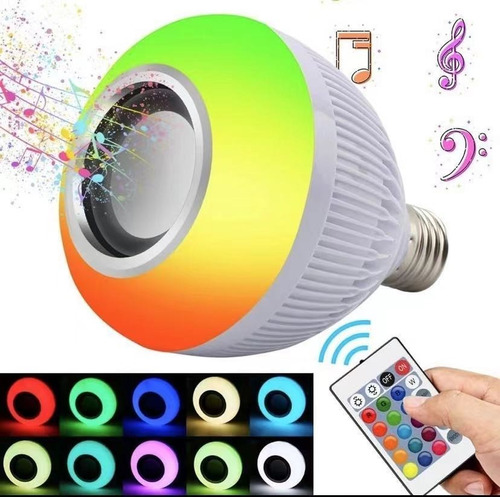 Lampada Musical Caixa Som Bluetooth Led Rgb Com Controle E27