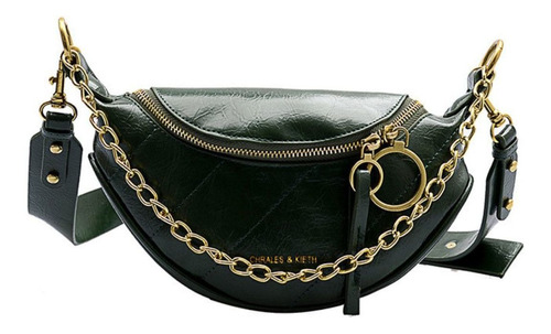 Bolsa Feminina Estilo Pochete Transversal Couro Pu Preto Acambamento Dos Ferragens Ouro