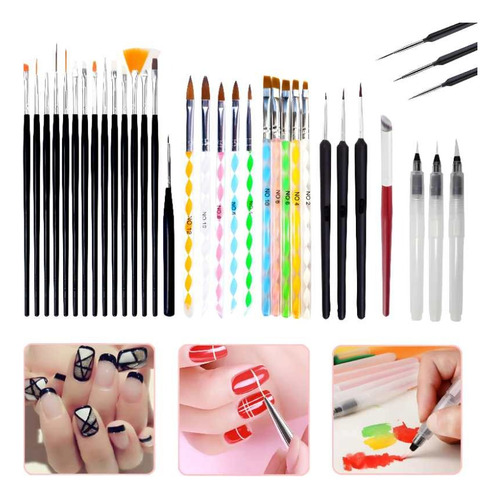 Kit Set X32 Pinceles Decoracion De Uñas Nail Art Esculpidas