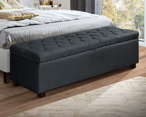 Sapateira Puff Bau Recamier Sara 155cm Cama Queen Veludo 