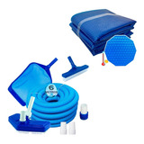 Capa Térmica Piscina 8 X 4 + Kit Limpeza Aspirador Peneira