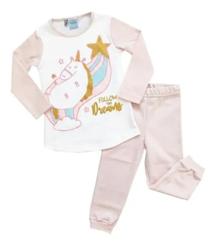 Conjunto Pijama Rosa Unicornio Manga Larga