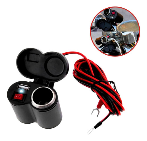 Tomada 12v Usb Moto Carregador Celular Isqueiro Com Tampa