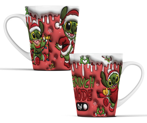 Tazas Navideñas De Stitch En 3d Personalizadas Cónica 12oz