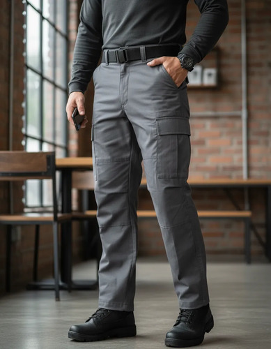 Pantalón Táctico Militar Comando Bolsas De Cargo Gabardina Gris Casual Trabajo Rudo Uniforme Guardias Seguridad Privada