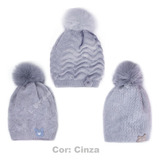 Touca Gorro De Lã Pompom Infantil Frio Com Pelinho Forrado