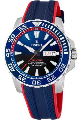 Reloj Festina Hombre Diver Buceo Caucho Rojo Azul F20662.1