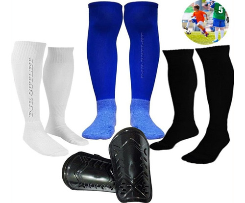 Kit 3 Meião Caneleira Futebol Campo Futsal Infantil Criança