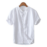 Camisa De Lino Beige Para Hombre, Ropa De Playa Con Botones