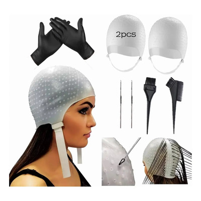 2pcs Gorra Para Tinte Mechas De Silicon Color Blanco Blanco