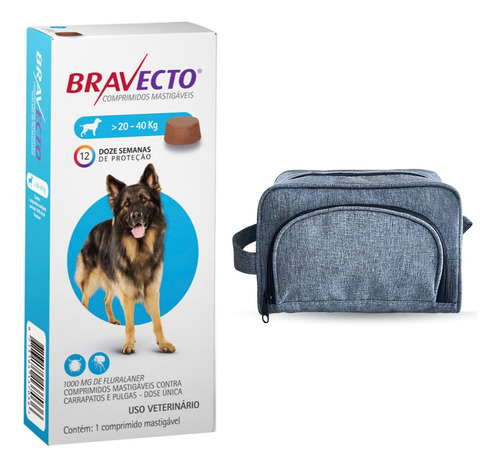 Bravecto Antipulgas Carrapato 1000 Cães 20a40kg + Necessaire