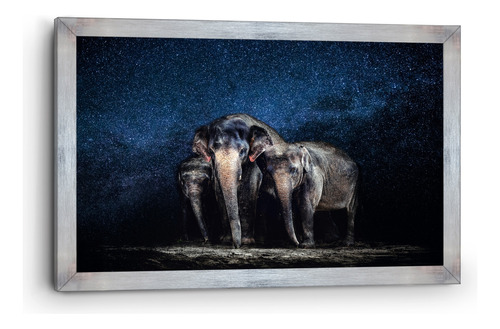 Cuadro Canvas Marco Clásico Elefantes Noche 80x120cm