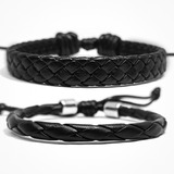 Kit 2 Pulseiras Masculinas De Couro Ajustável Preto