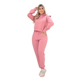 Conjunto Feminino Molentinho Blusa Moleton Calça Com Capuz