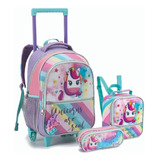 Kit Mochila Infantil 16 + Estojo + Lancheira Unicórnio Pop Dlx