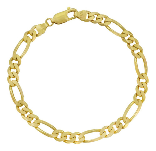 Pulsera Figaro Estilo 3x1 Oro 14k Kilates 21cm 5.5mm Italy Color Dorado Diámetro 7 Cm Largo 21  