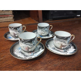 Antiguo Juego De 4 Pocillos D Café Porcelana Japonesa Geisha